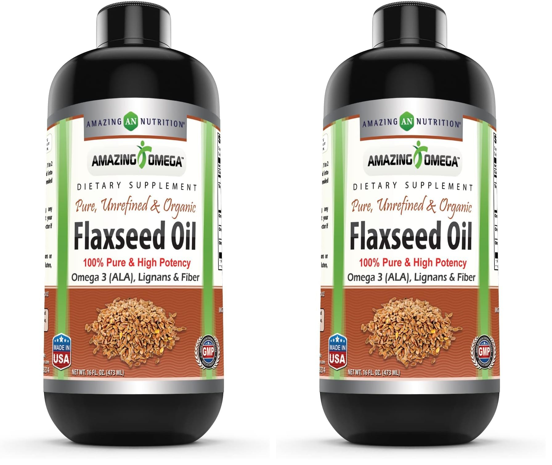 Amazing Nutrition Amazing Omega flaxseed oil bottle illustrates plant-based omega-3 options