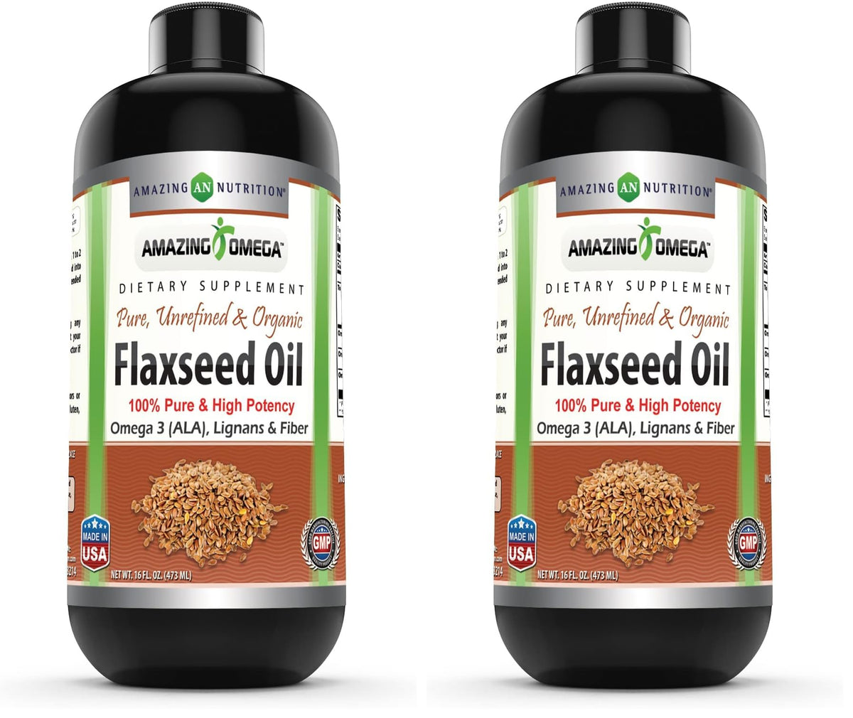 Amazing Nutrition Amazing Omega flaxseed oil bottle illustrates plant-based omega-3 options