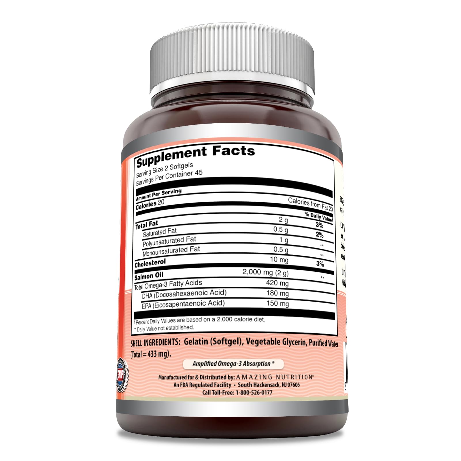 Amazing Nutrition Amazing Omega Wild Alaskan Salmon Oil softgels label shows 90-count bottle for easy planning.