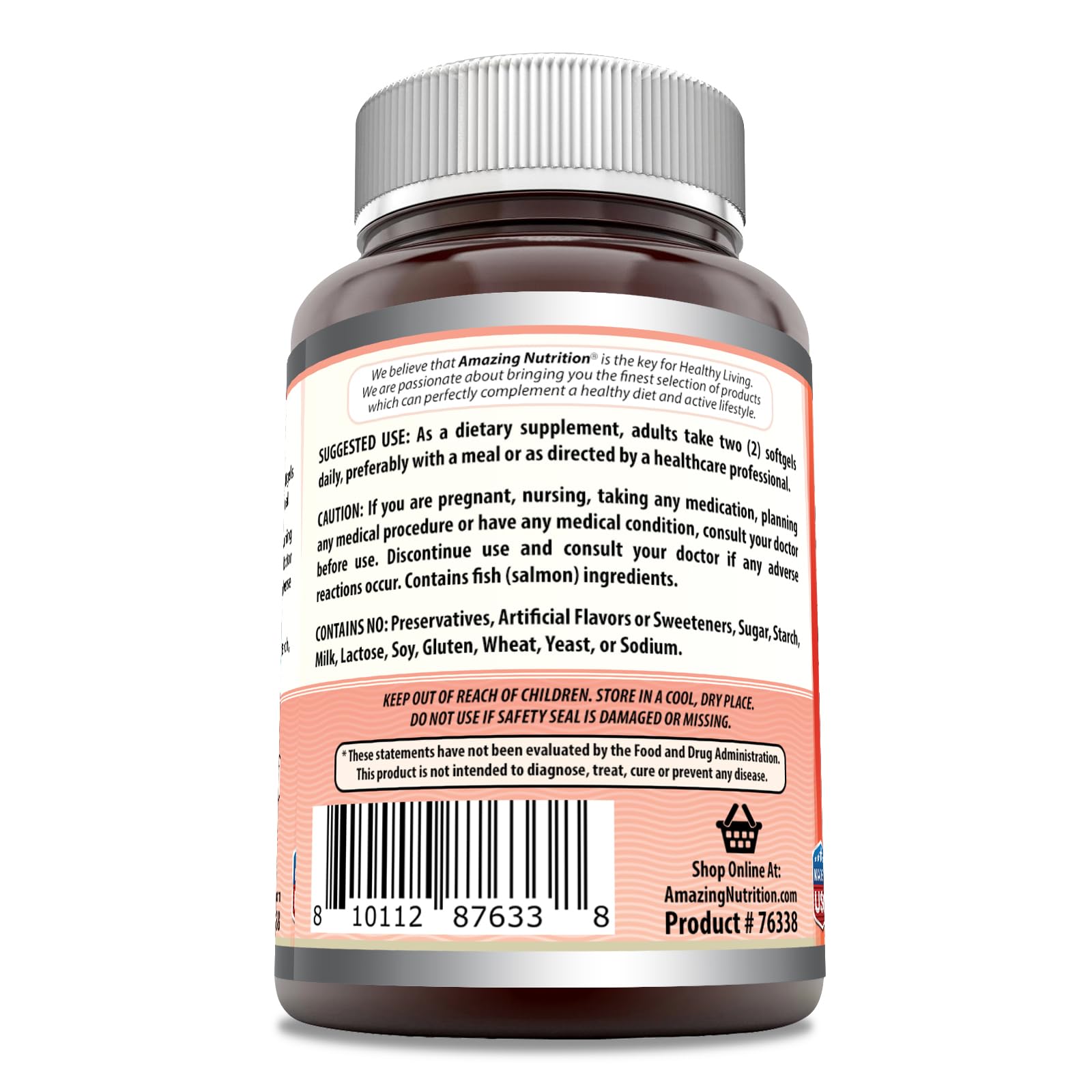 Amazing Nutrition Amazing Omega Wild Alaskan Salmon Oil softgels pour for easy daily use.