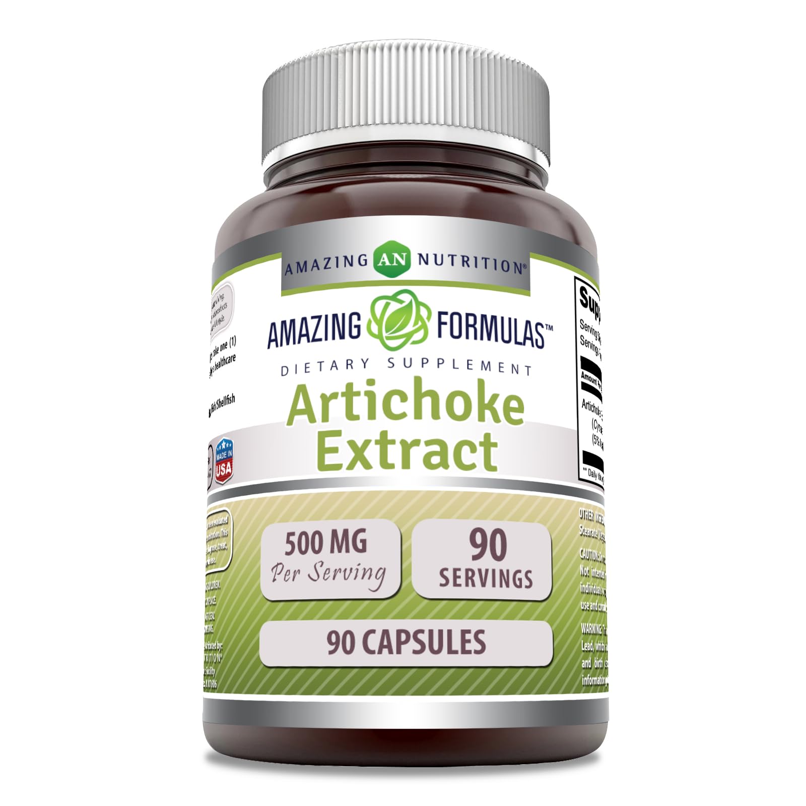 Amazing Nutrition Artichoke Extract bottle with 500 mg serving for daily use.