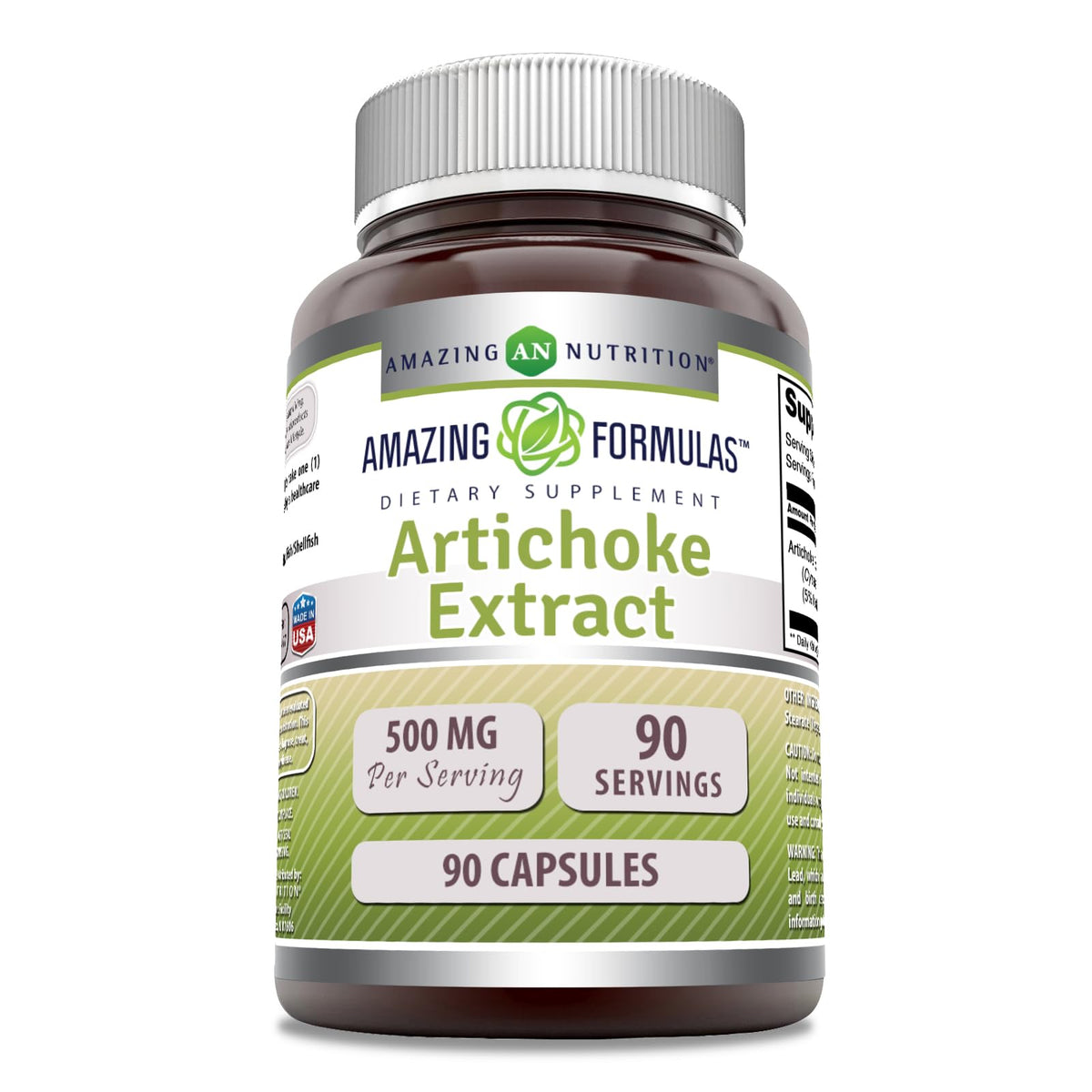 Amazing Nutrition Artichoke Extract bottle with 500 mg serving for daily use.