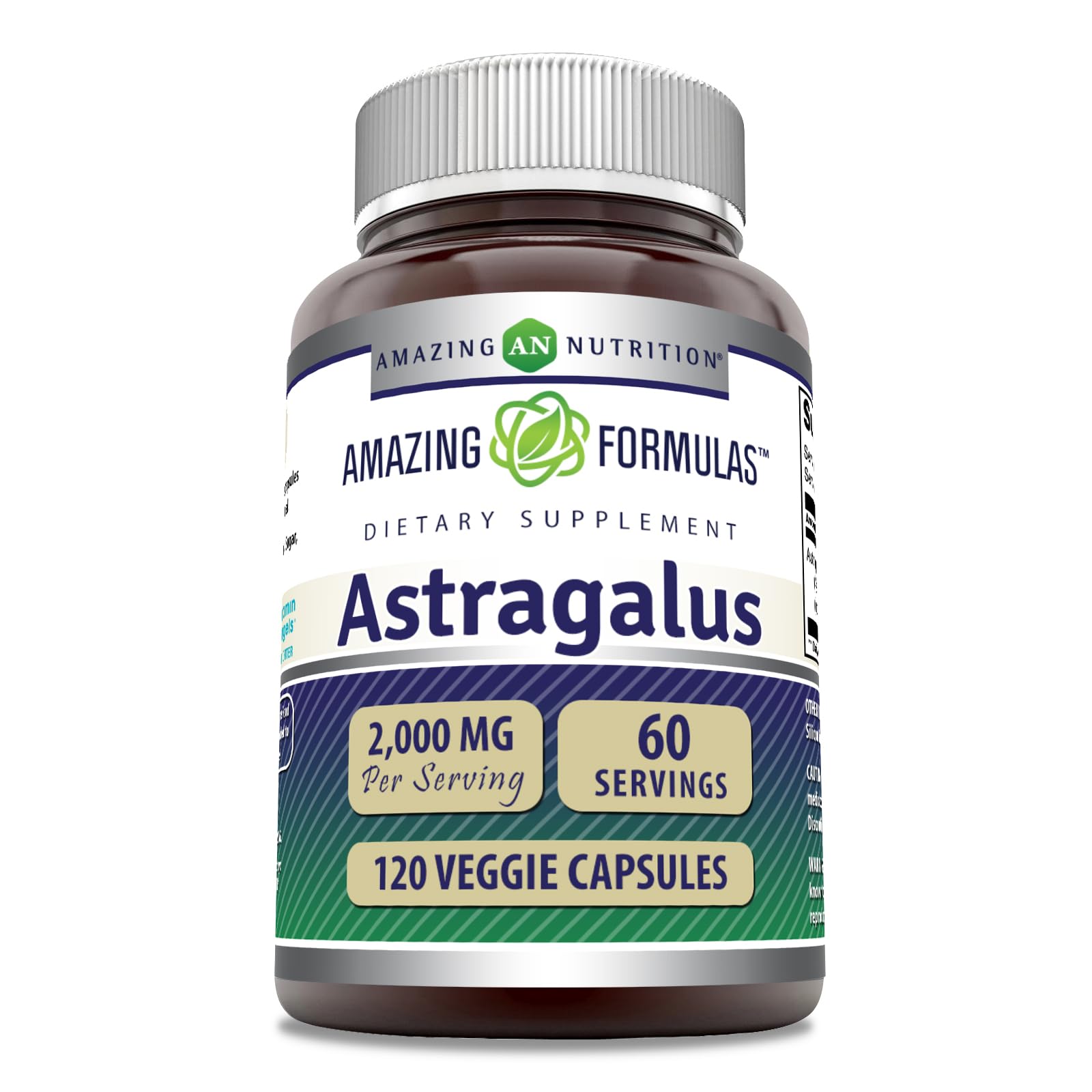 Amazing Nutrition Astragalus bottle front with 120 capsules for daily wellness.