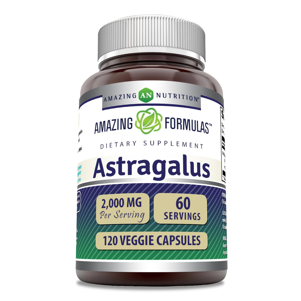Amazing Nutrition Astragalus bottle front with 120 capsules for daily wellness.