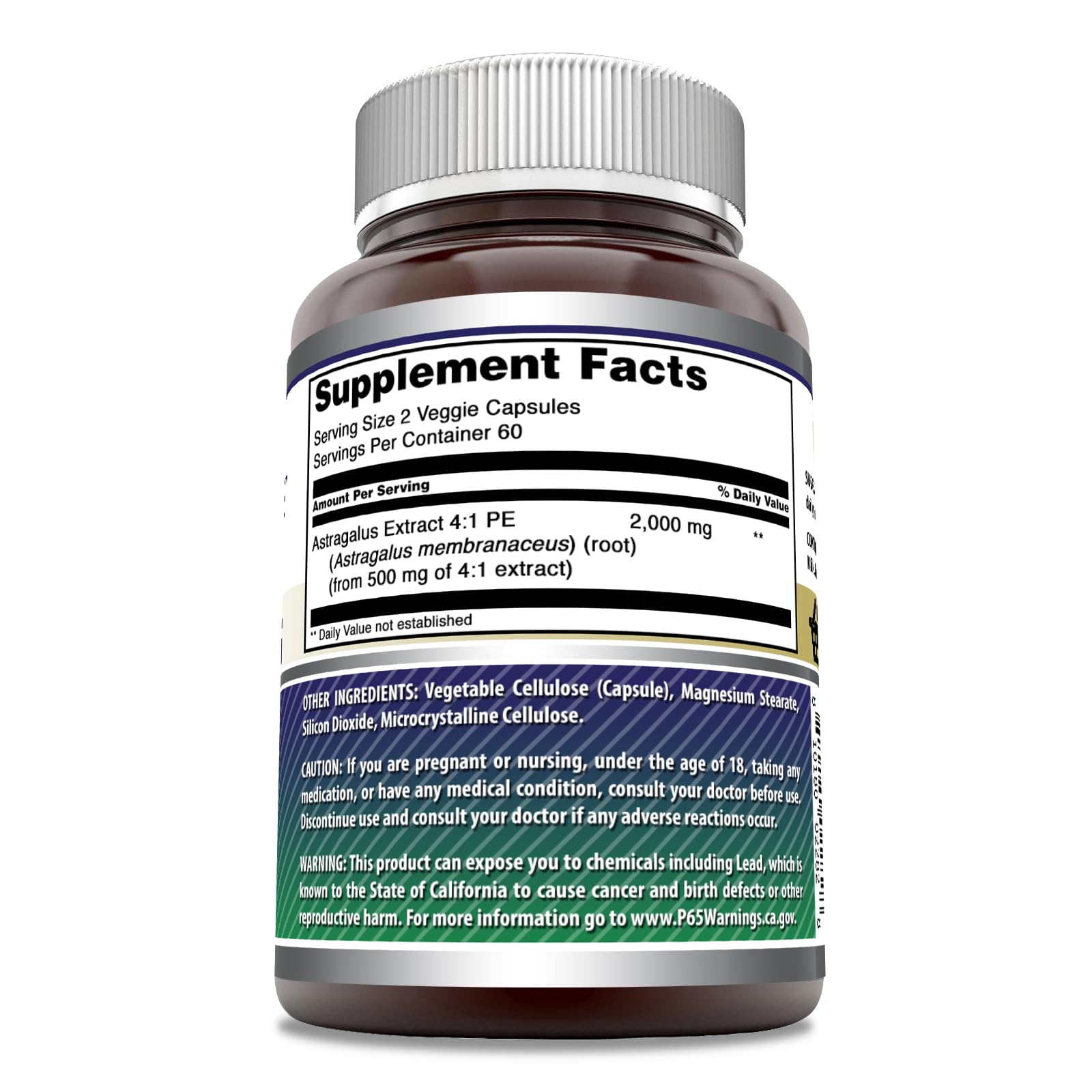 Amazing Nutrition Astragalus capsules closeup shows vegetarian capsules and pure ingredients.