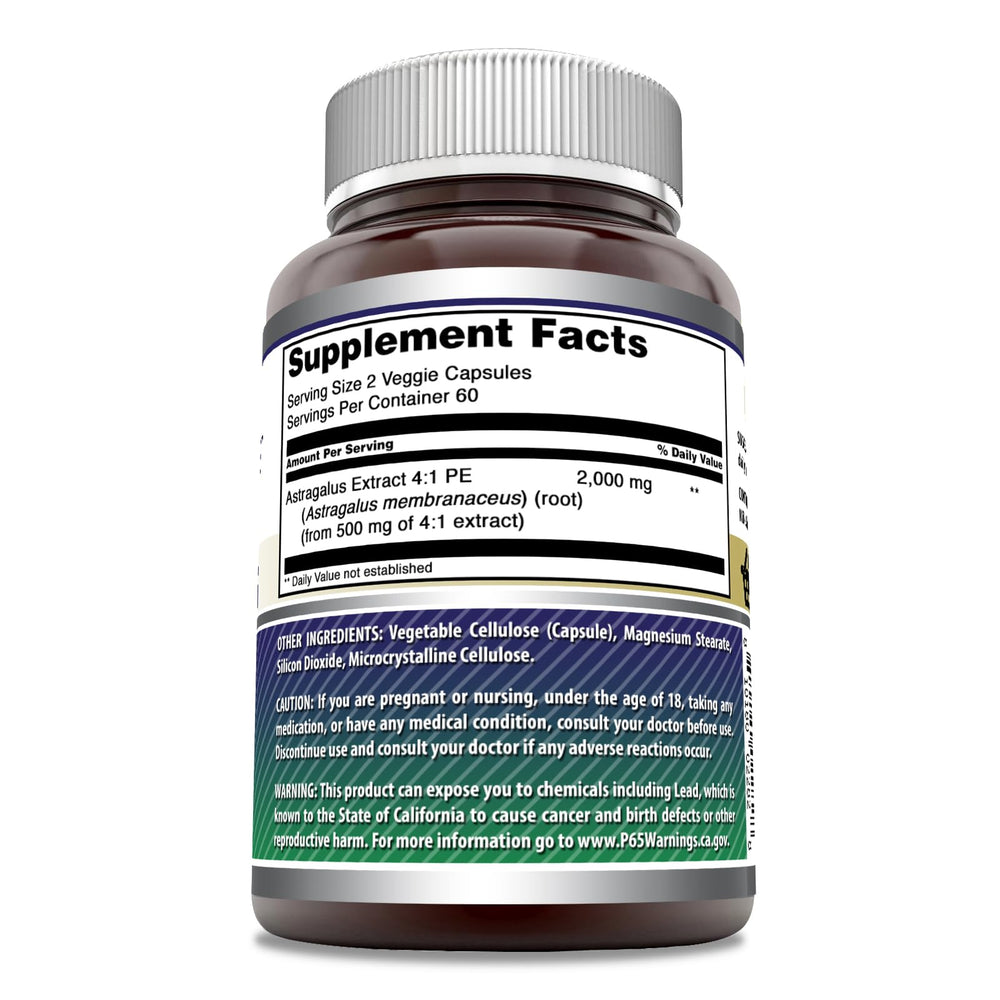 Amazing Nutrition Astragalus capsules closeup shows vegetarian capsules and pure ingredients.