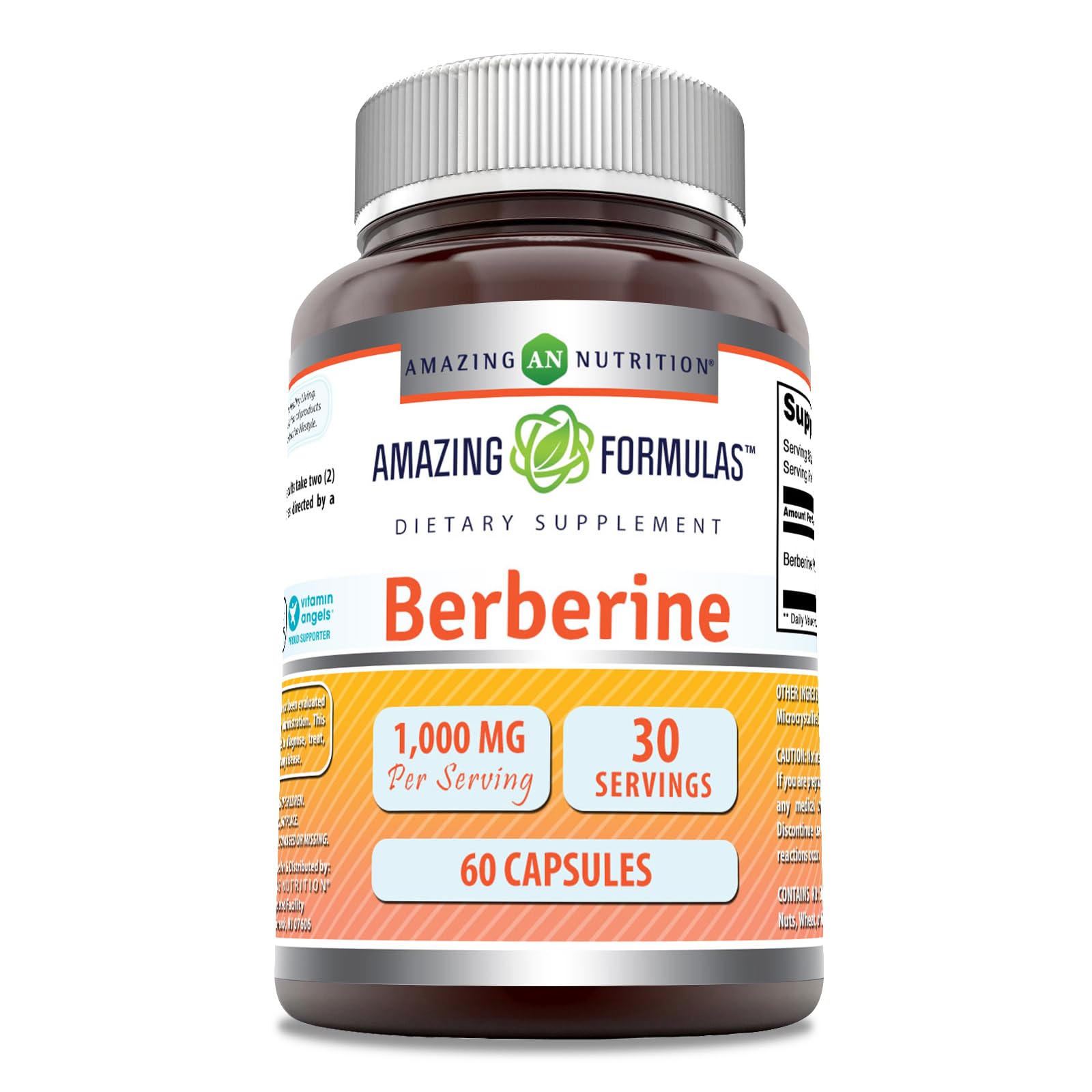 Amazing Nutrition Berberine 1000mg bottle front view highlighting purity and potency.