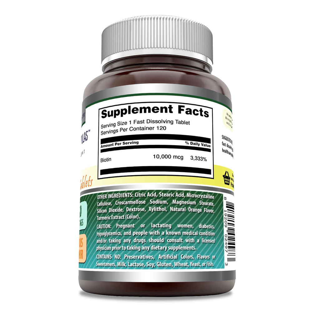 Amazing Nutrition biotin fast-dissolve tablet in hand demonstrates quick-dissolve action.