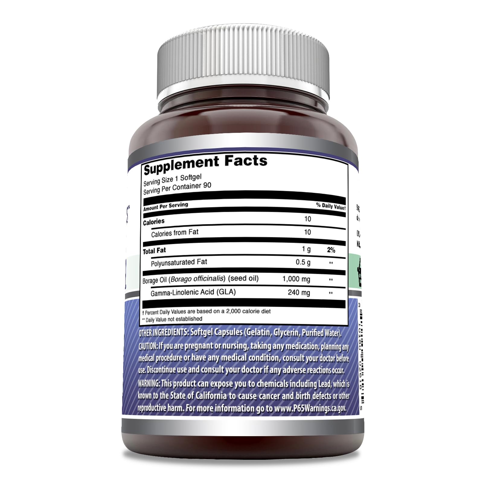 Amazing Nutrition Borage Oil Softgels label shows non-GMO and gluten-free