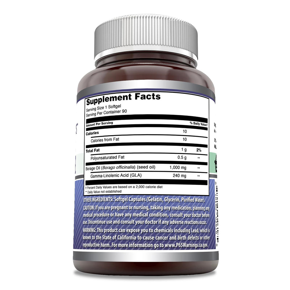 Amazing Nutrition Borage Oil Softgels label shows non-GMO and gluten-free