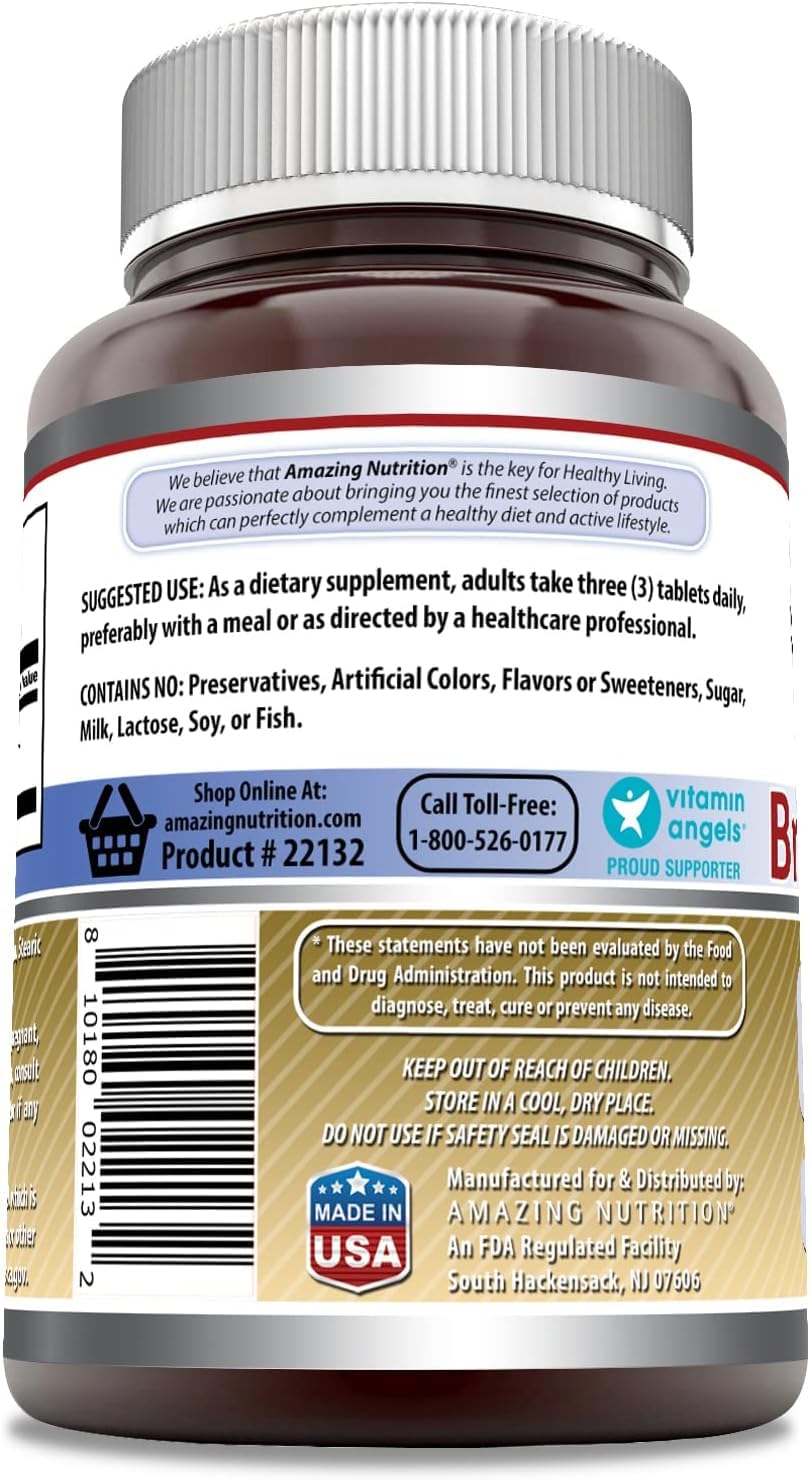 Serving size graphic for Amazing Nutrition Brewers Yeast showing three tablets per serving