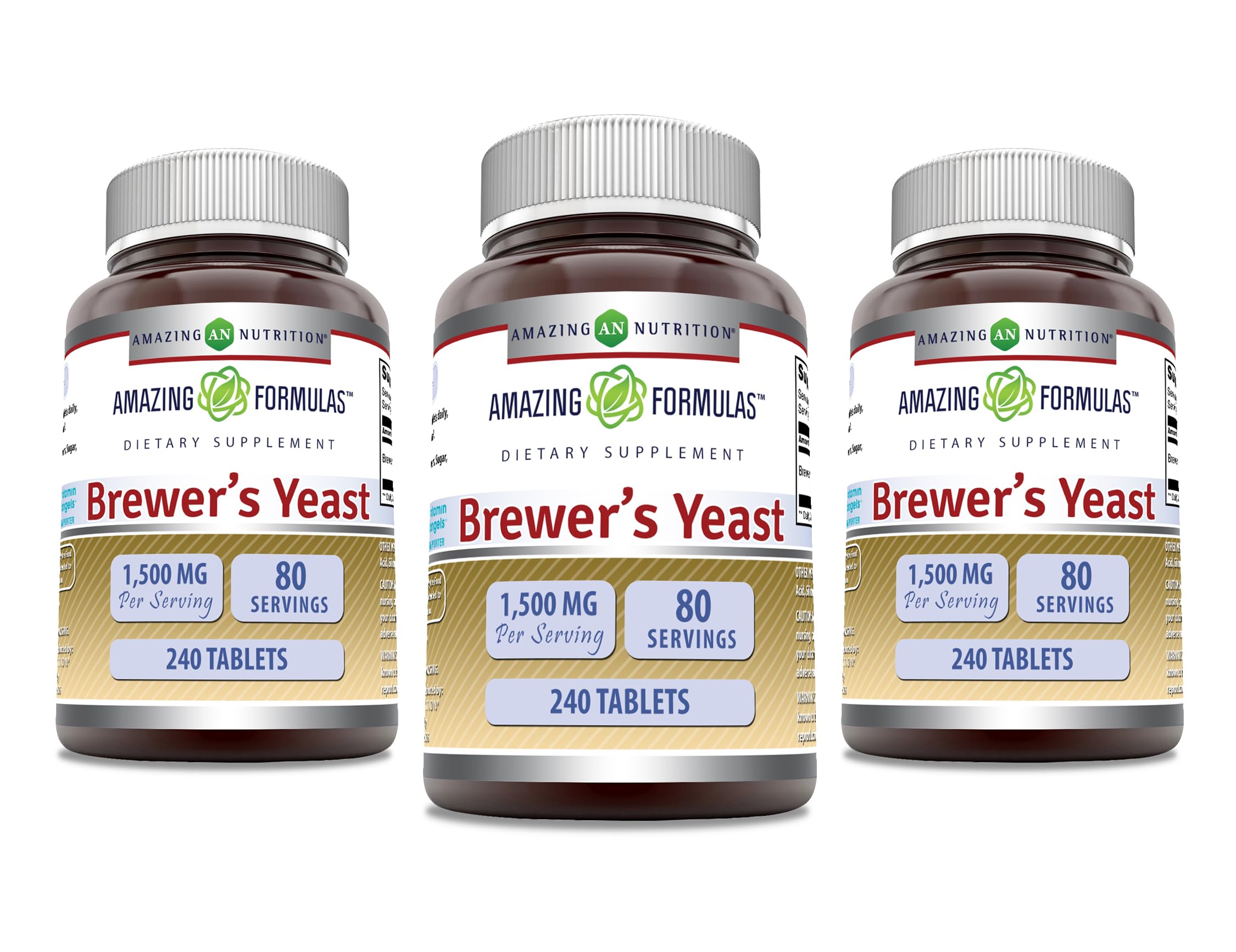 Amazing Nutrition Brewers Yeast tablets close-up showing high potency 1500 mg per serving