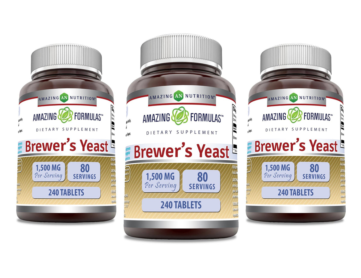 Amazing Nutrition Brewers Yeast tablets close-up showing high potency 1500 mg per serving