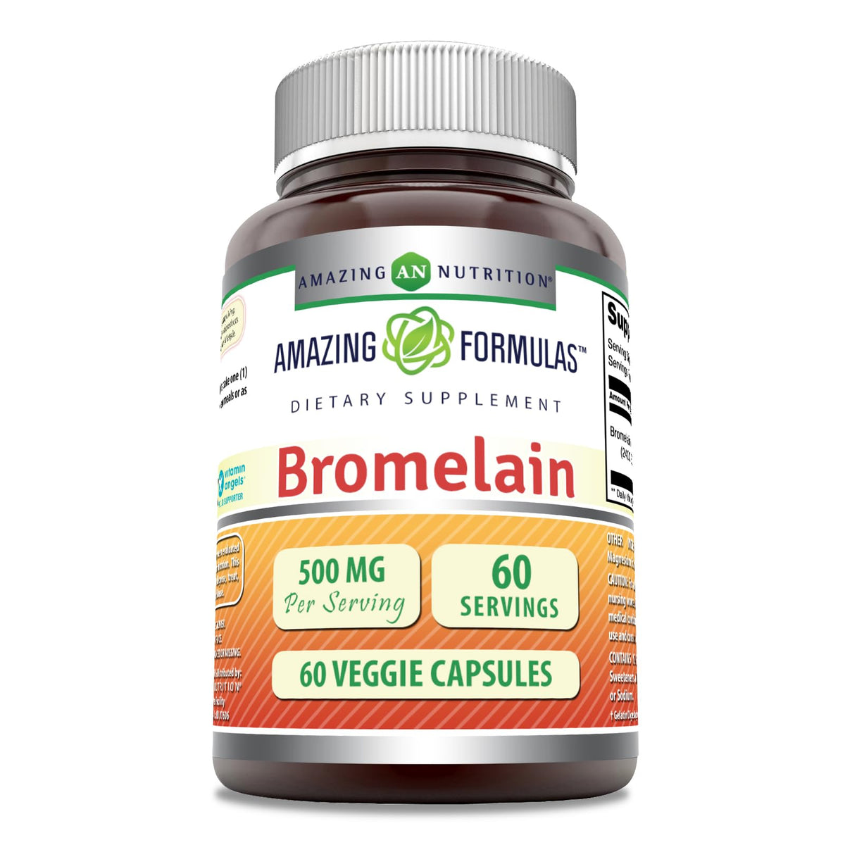 Amazing Nutrition Bromelain 500mg bottle close-up, showcasing premium quality and potency.