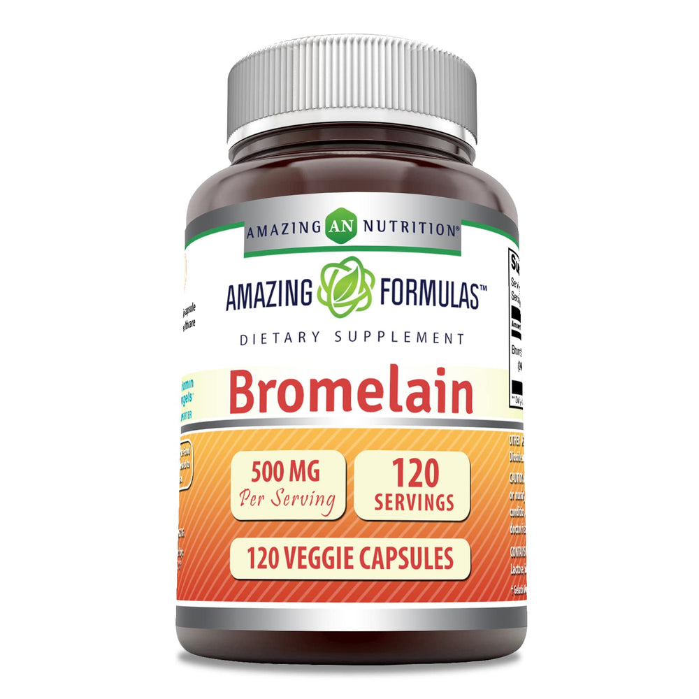 Amazing Nutrition bromelain bottle-front for digestive comfort with 500 mg per serving