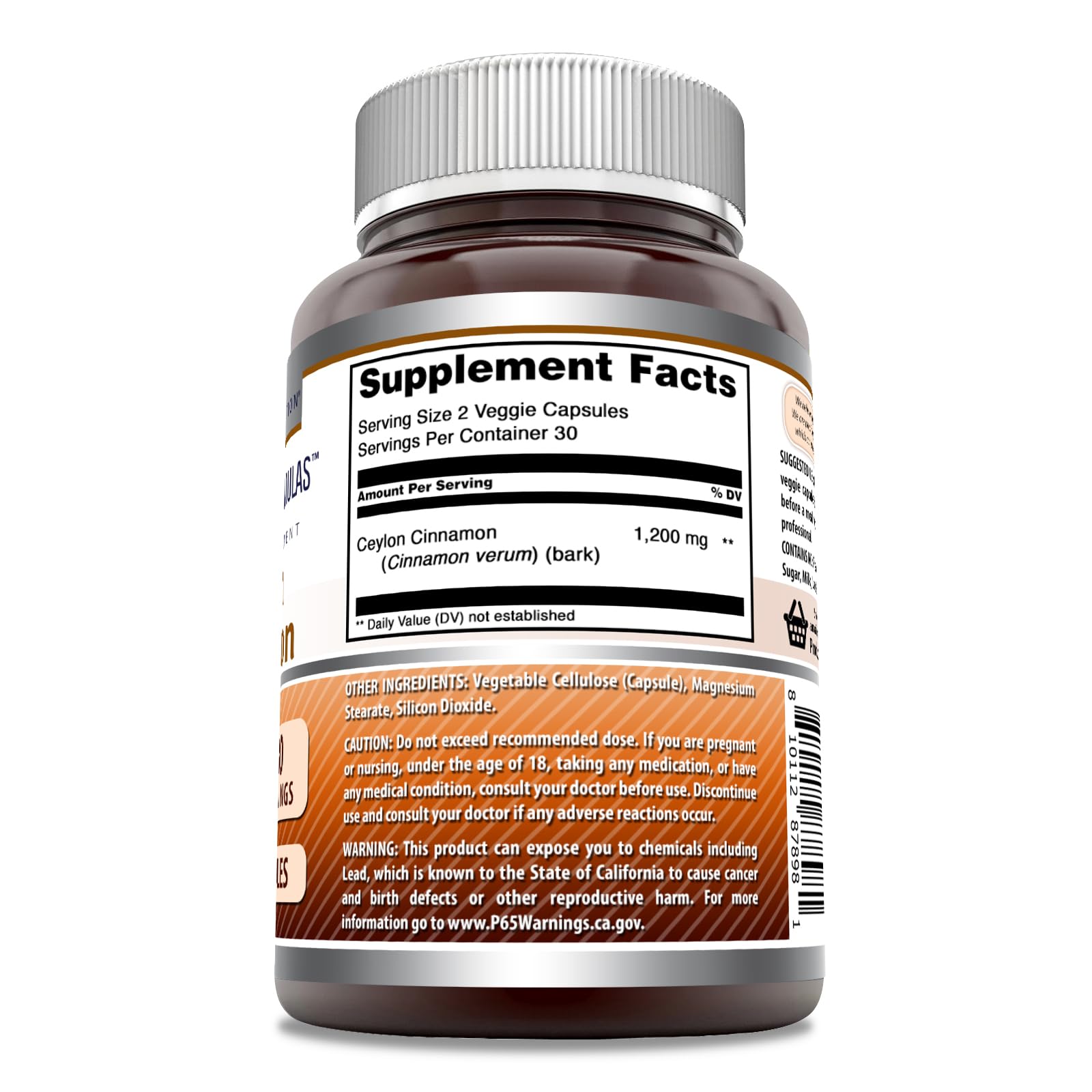 Amazing Nutrition Ceylon Cinnamon capsules highlight vegetarian, gluten-free daily wellness use.