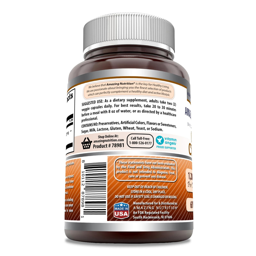 Amazing Nutrition Ceylon Cinnamon label close-up signals GMP standards and USA-made quality.