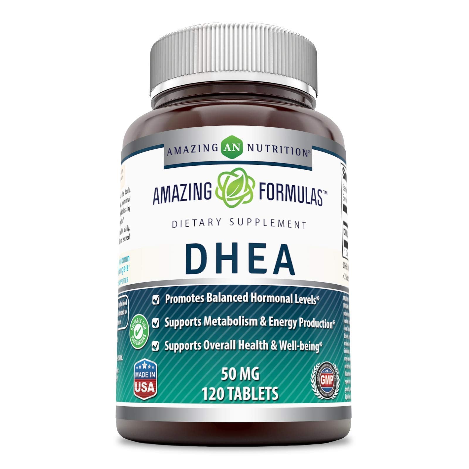Amazing Nutrition DHEA 100 mg bottle side view for daily balance and reliability