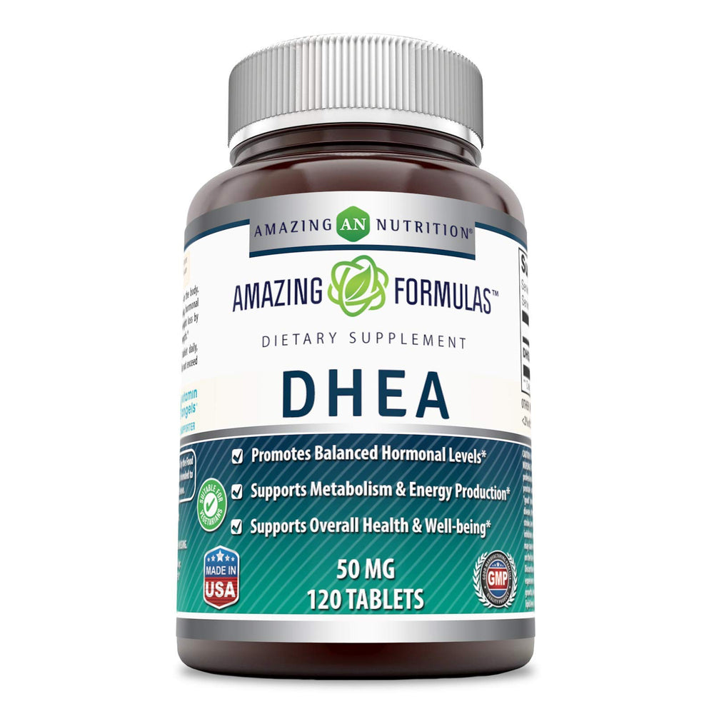 Amazing Nutrition DHEA 100 mg bottle side view for daily balance and reliability