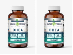 Amazing Nutrition DHEA tablet bottle front view shows a gluten-free, non-GMO formula.
