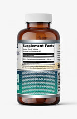 Two-tablet serving information noted for sixty servings per bottle.