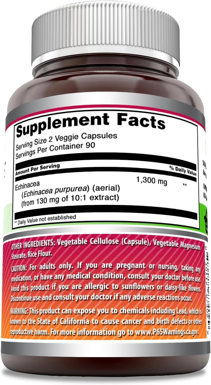 Close-up of label on Amazing Nutrition Echinacea 1300mg bottle
