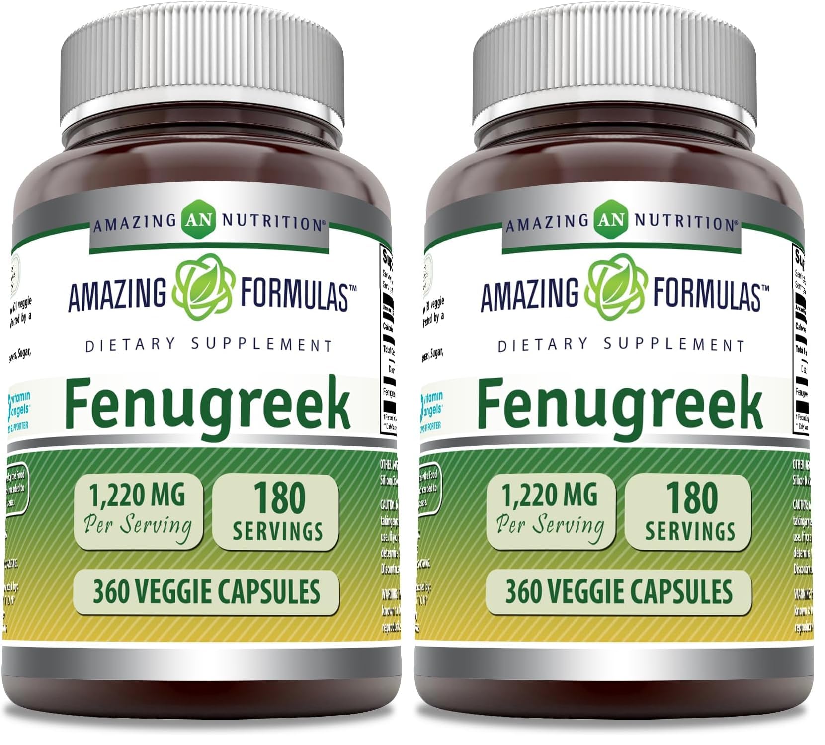 Amazing Nutrition fenugreek seed bottle showing 610 mg per serving for daily use.