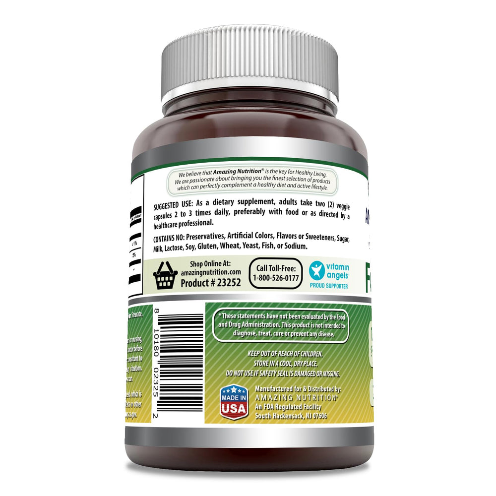Amazing Nutrition fenugreek seed label highlights non-GMO and gluten-free quality.