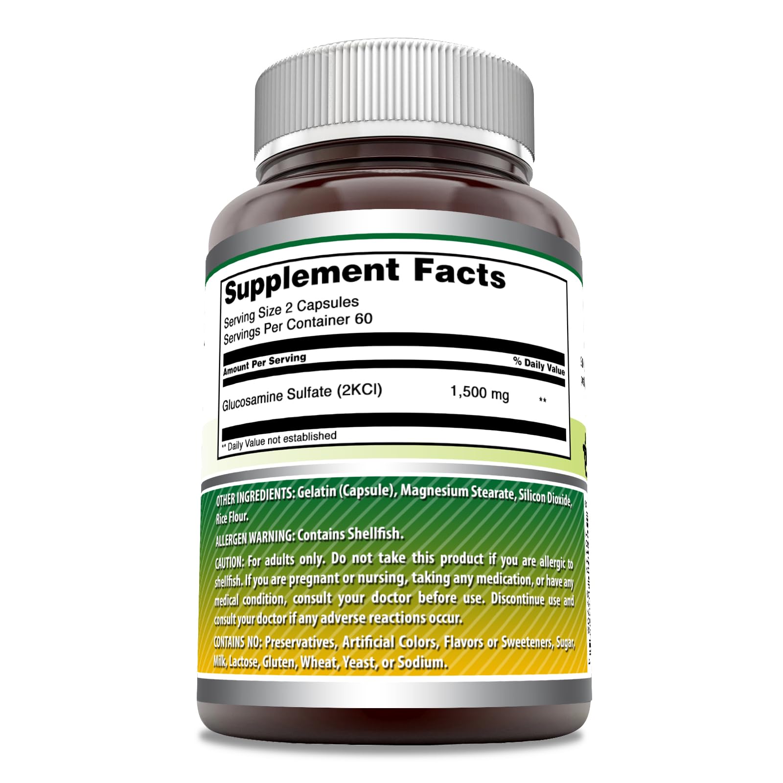 Amazing Nutrition Glucosamine Sulfate capsules closeup showing compact daily supplement.