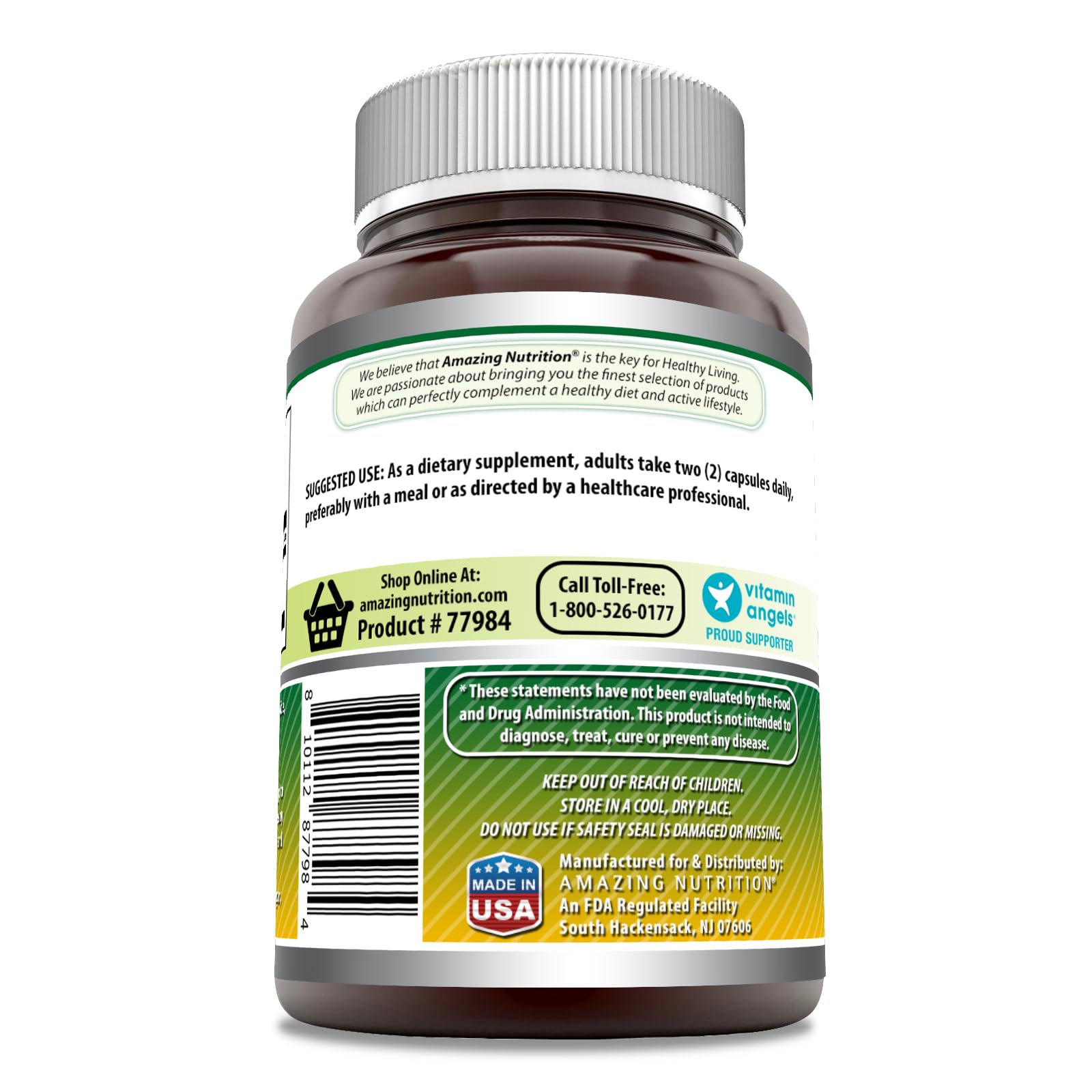 Amazing Nutrition Glucosamine Sulfate label highlights purity and USA manufacturing.