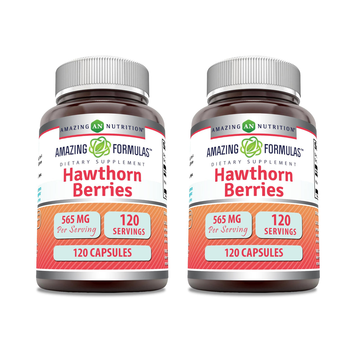 Amazing Nutrition Hawthorn Berries bottle showing 565 mg per serving for daily wellness.