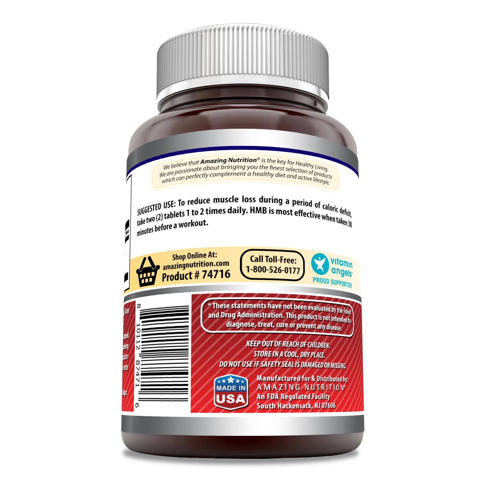 Amazing Nutrition HMB bottle shows Made in USA label.