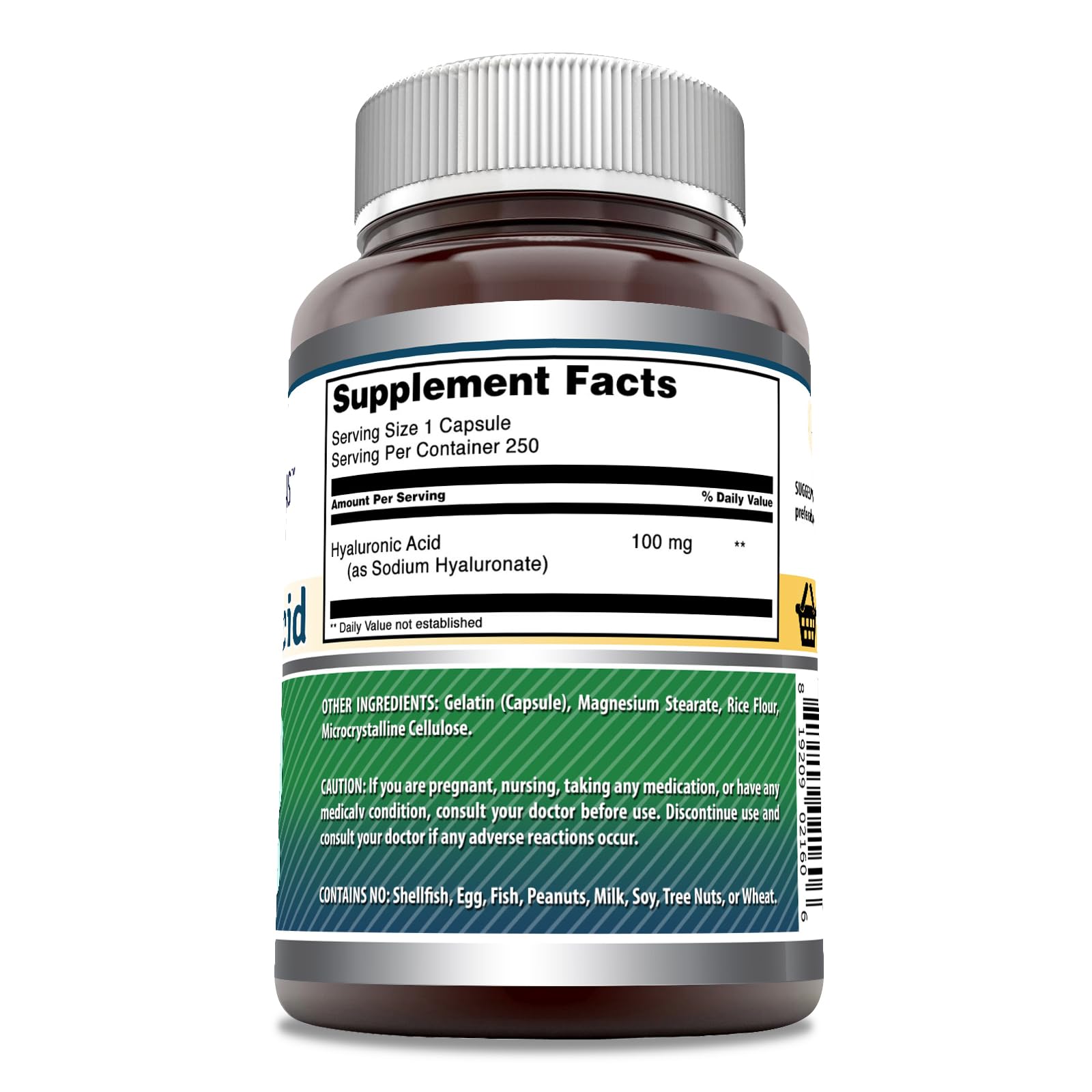 Amazing Nutrition Hyaluronic Acid 100mg capsules closeup highlighting skin and joint comfort.