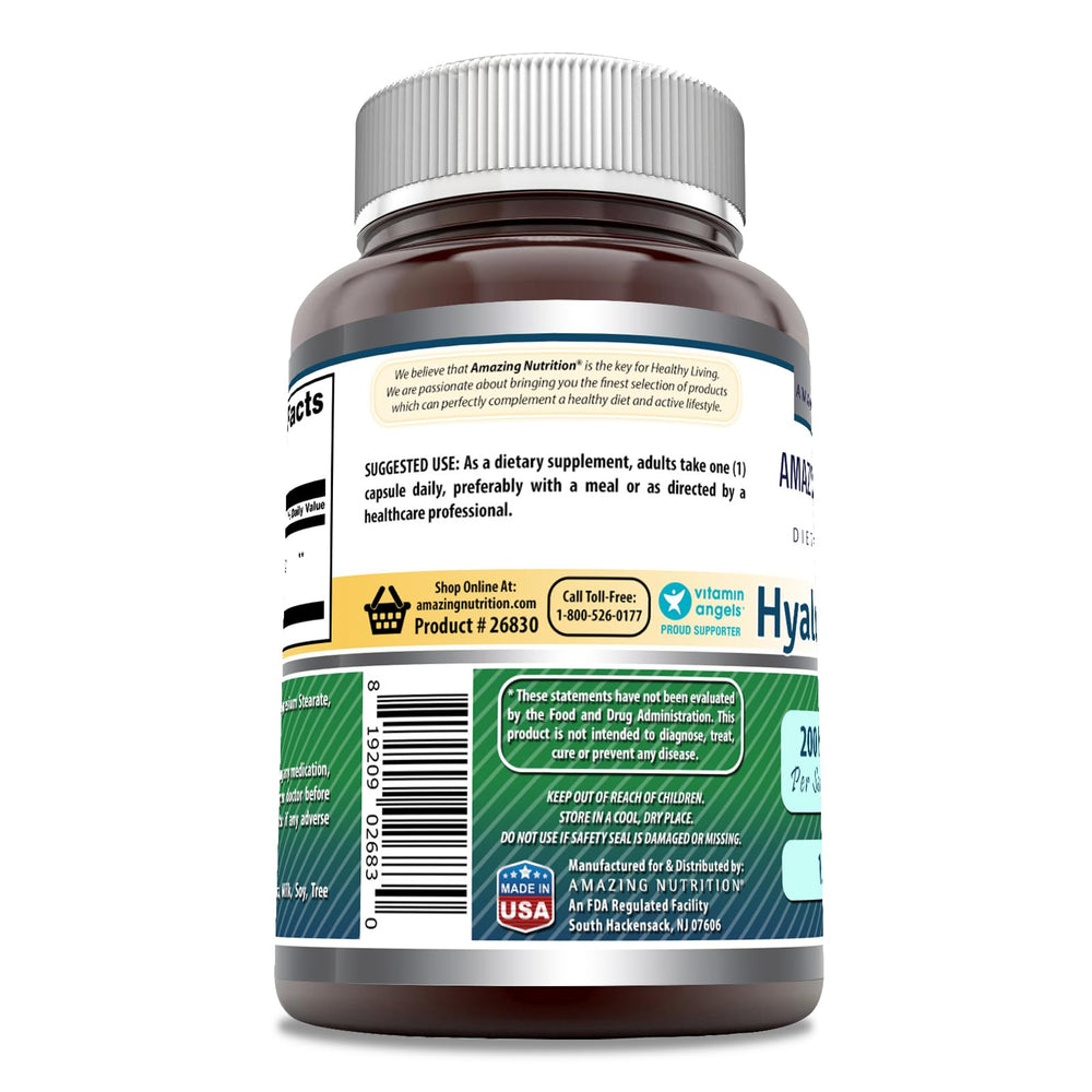 Amazing Nutrition Hyaluronic Acid label communicates purity and quality.
