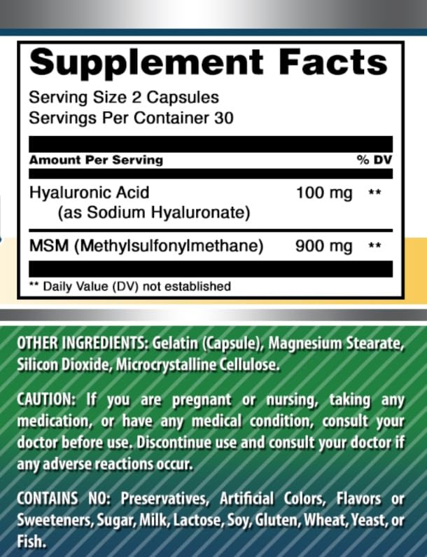 Amazing Nutrition Hyaluronic Acid and MSM bottle top view emphasizes easy, portable daily supplement