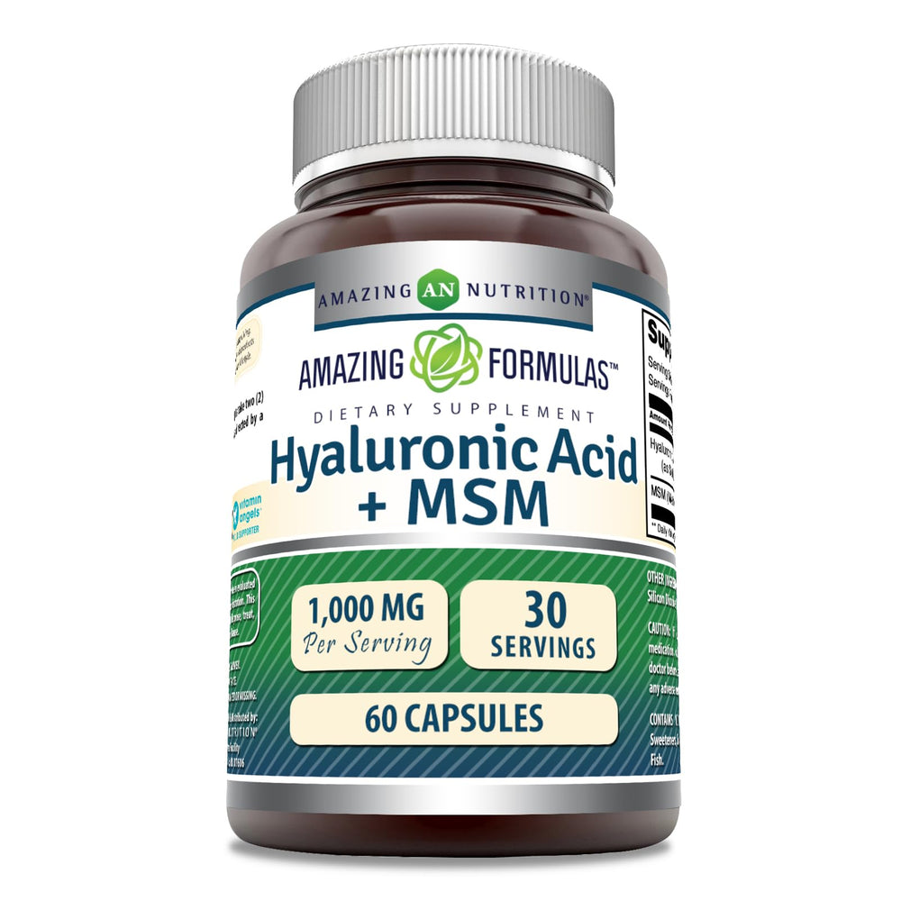 Amazing Nutrition Hyaluronic Acid and MSM capsules in bottle front support daily wellness