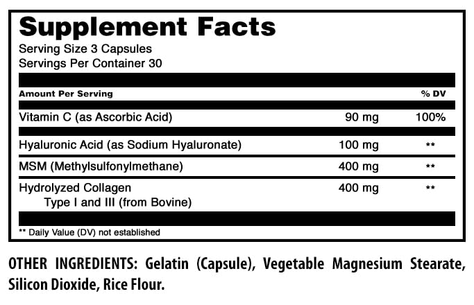 Amazing Nutrition Hyaluronic Acid Super Complex label view with ingredients