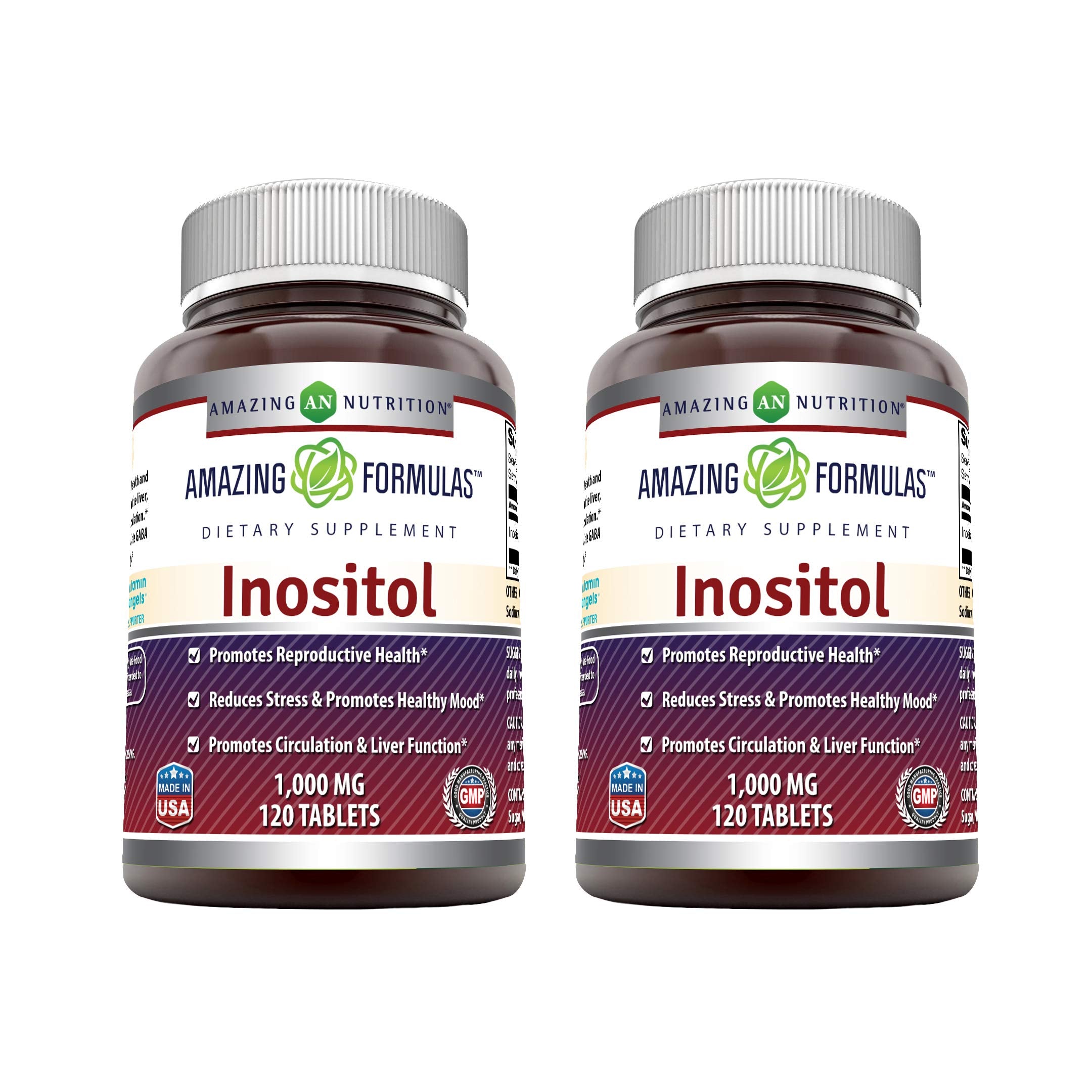 Amazing Nutrition Inositol 1000mg tablet bottle supports daily wellness routine.