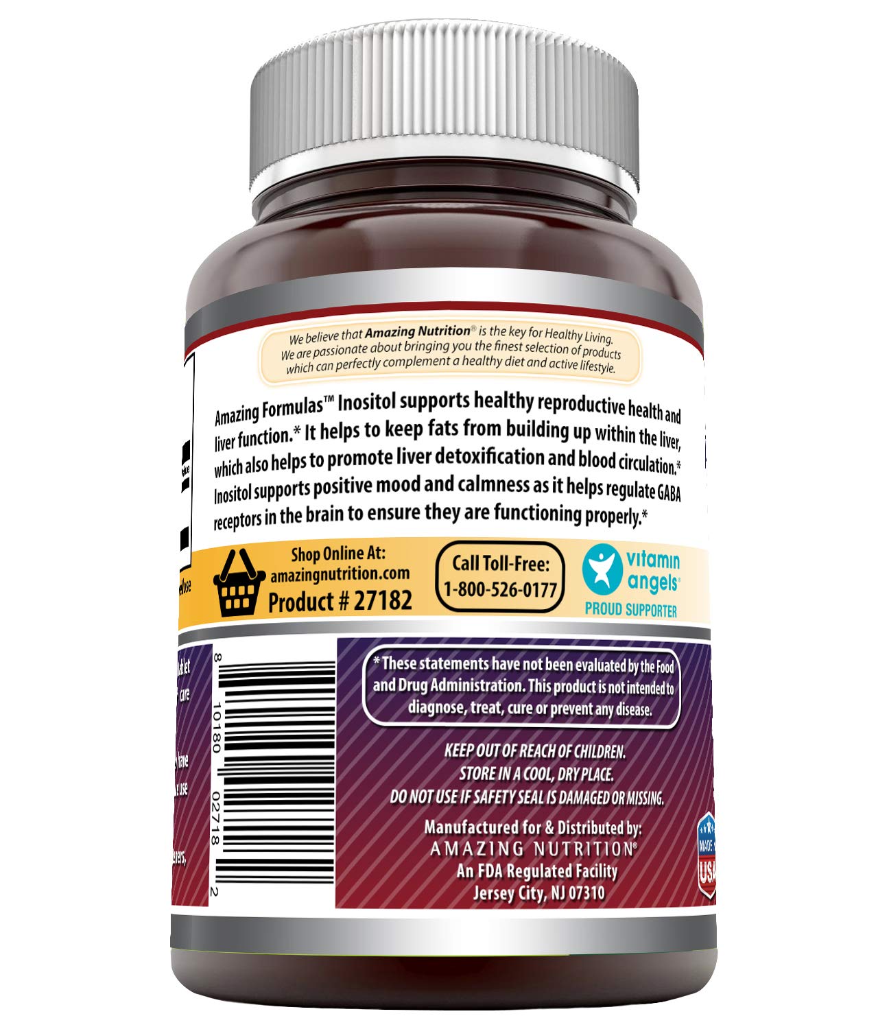 Amazing Nutrition Inositol 1000mg tablet serving showcases easy daily use.