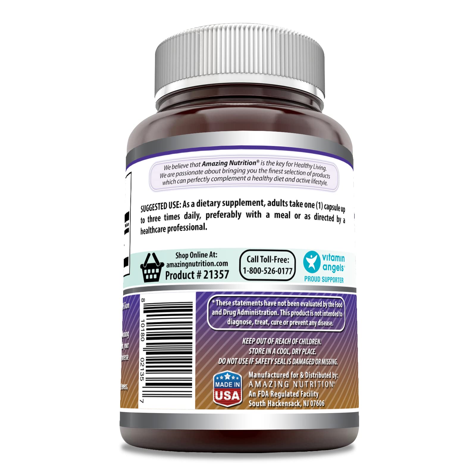Amazing Nutrition L-Arginine capsule close-up, smooth swallow