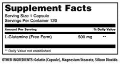 L-Glutamine capsules in bottle opened for easy daily use