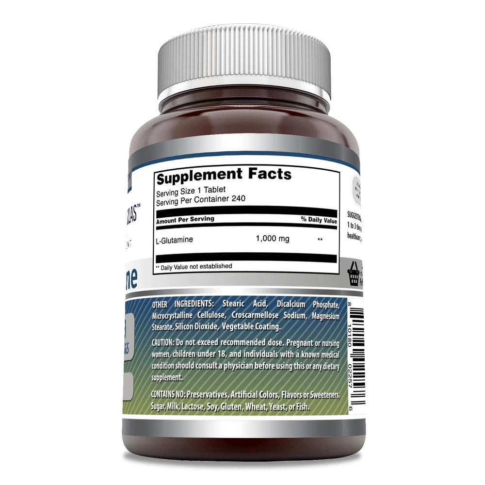 Amazing Nutrition L-Glutamine tablet close-up highlighting 1000 mg per serving