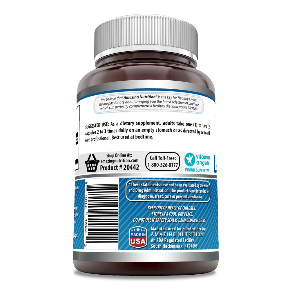 Amazing Nutrition L-Tryptophan bottle side view highlighting label details