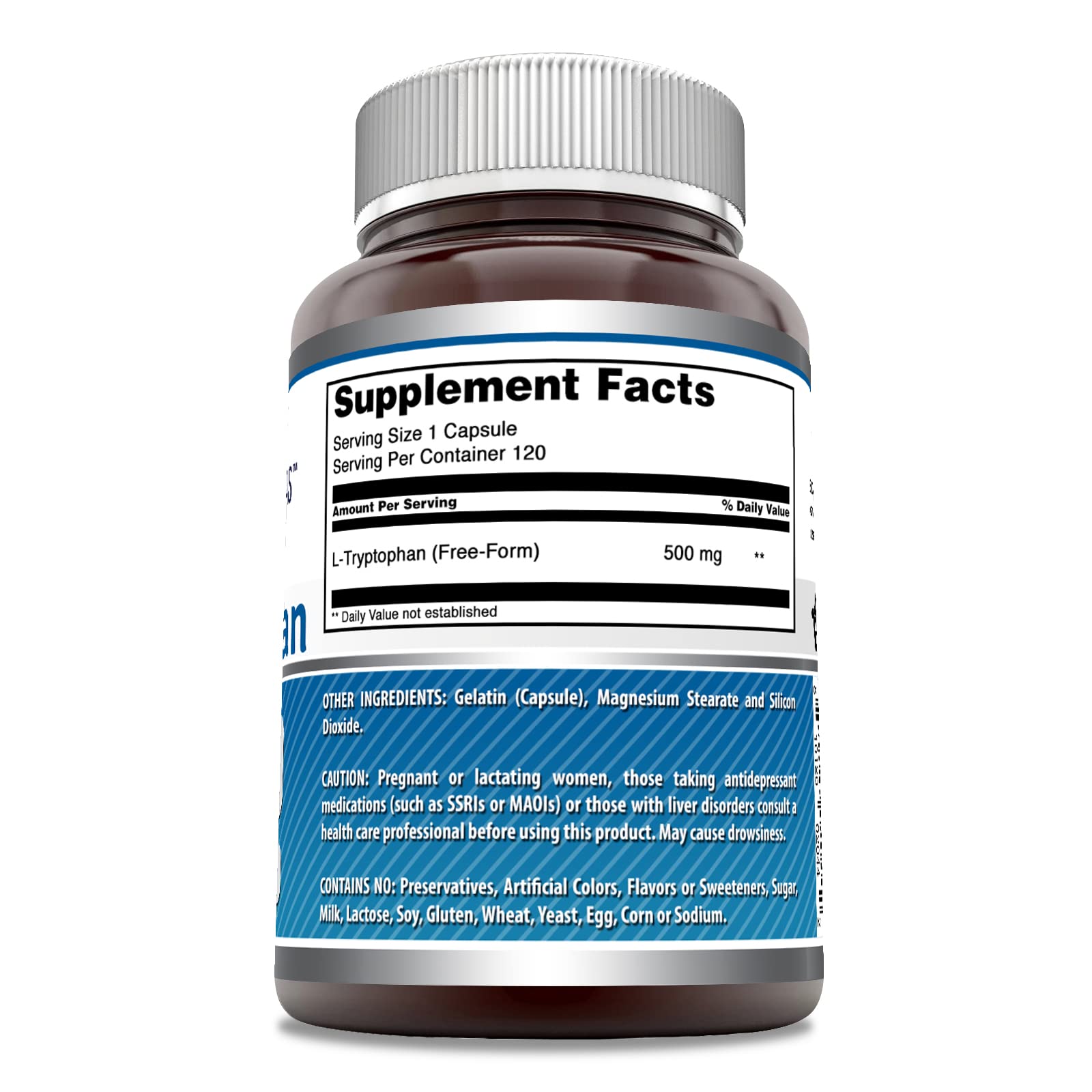 Amazing Nutrition L-Tryptophan capsules close-up showing easy-to-swallow capsules