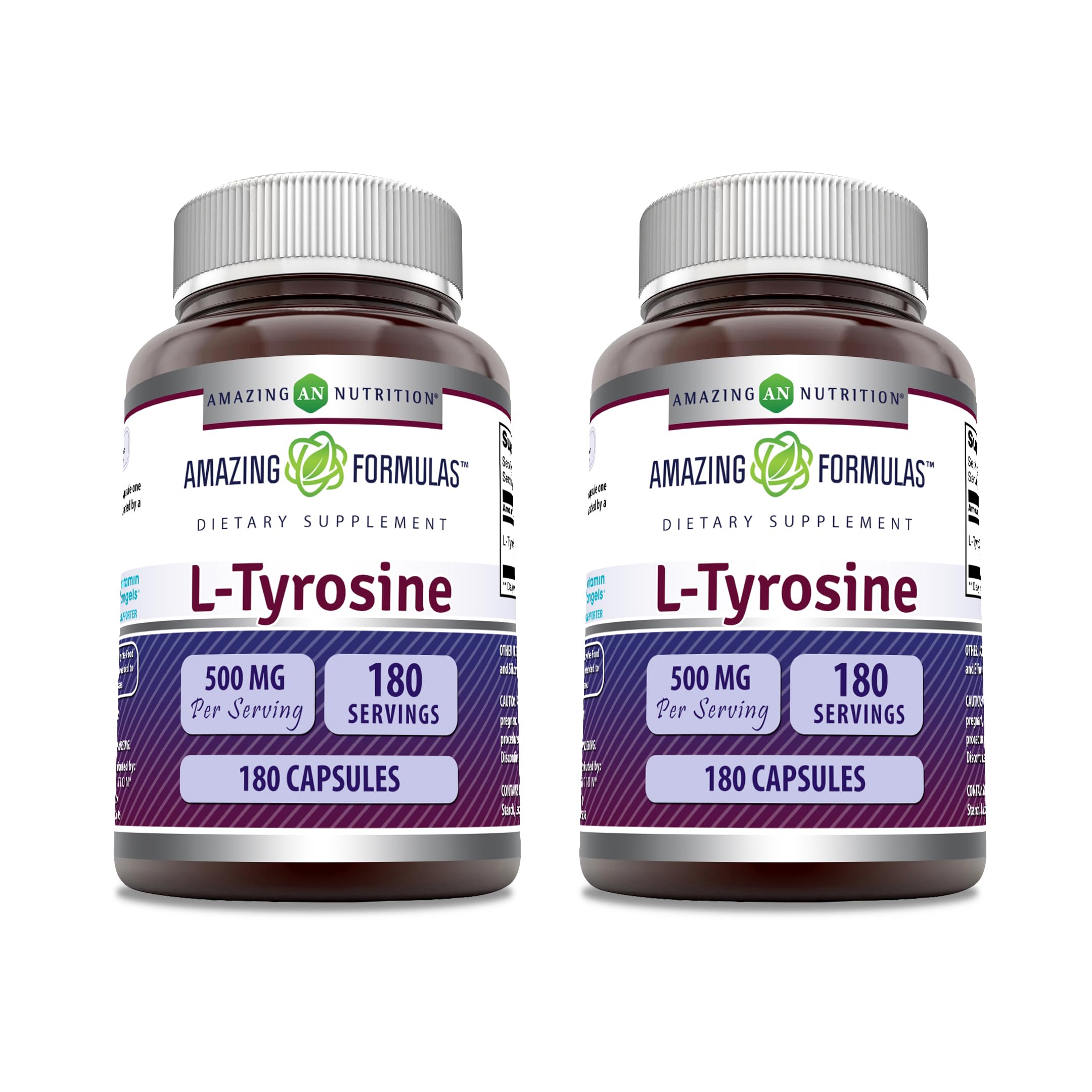 Amazing Nutrition L-Tyrosine 500 mg capsules packaging for daily energy and focus.