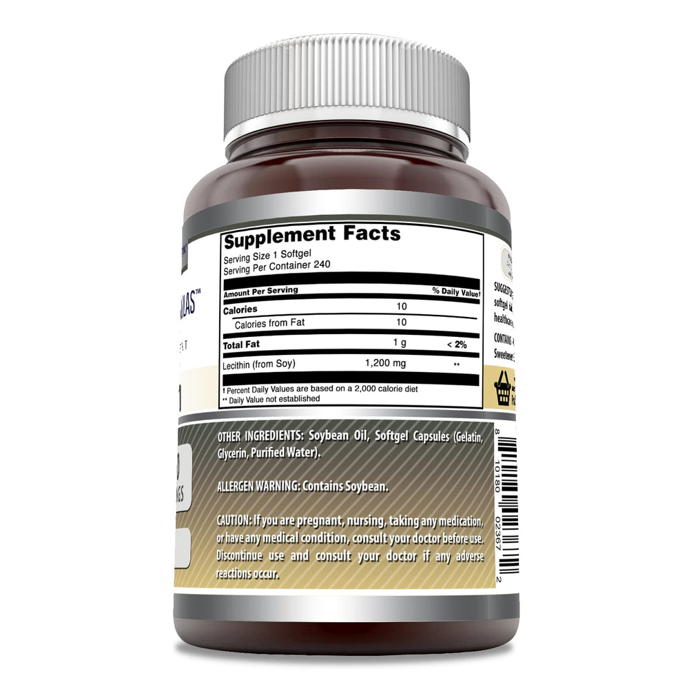 Label highlights 1200 mg serving and clean ingredients on Amazing Nutrition Lecithin.