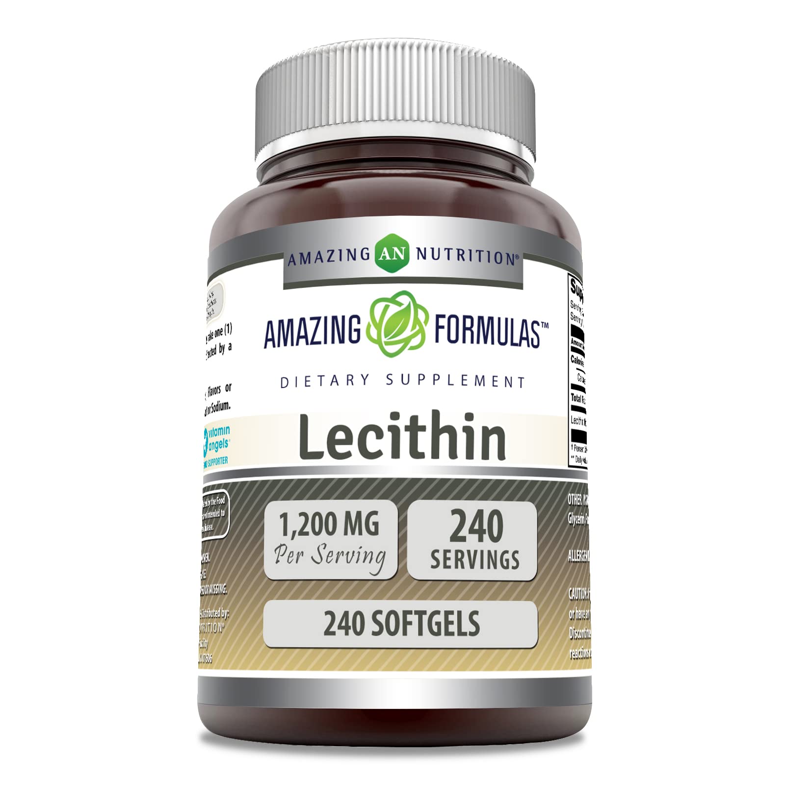 Amazing Nutrition Lecithin 1200 mg softgel bottle for easy daily use.