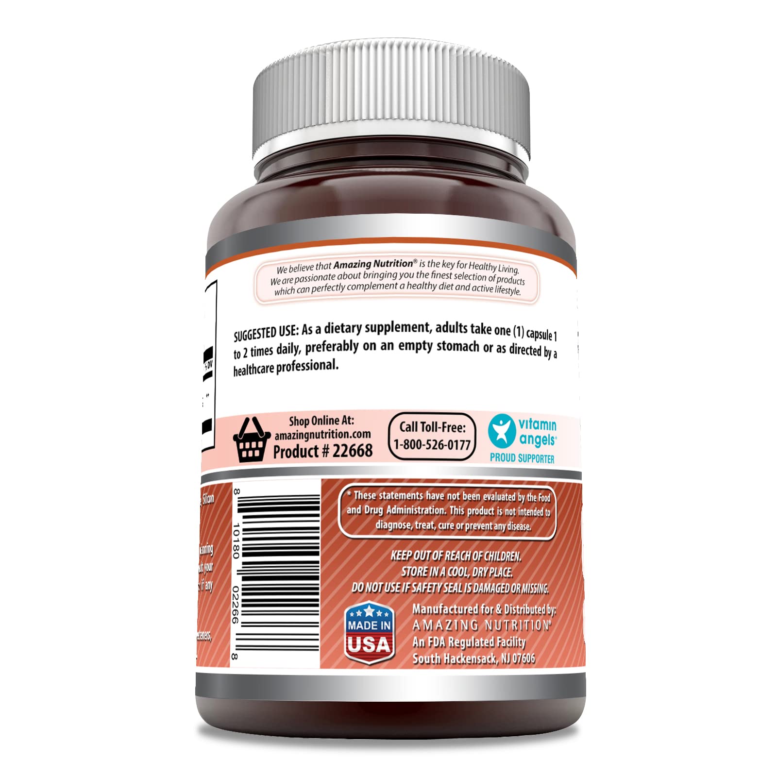 Amazing Nutrition Lisina 500 mg, etiqueta que destaca pureza y pruebas de terceros