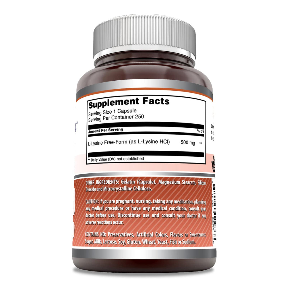 Amazing Nutrition Lisina 500 mg, envase hecho en EE. UU., 250 cápsulas fáciles de tomar