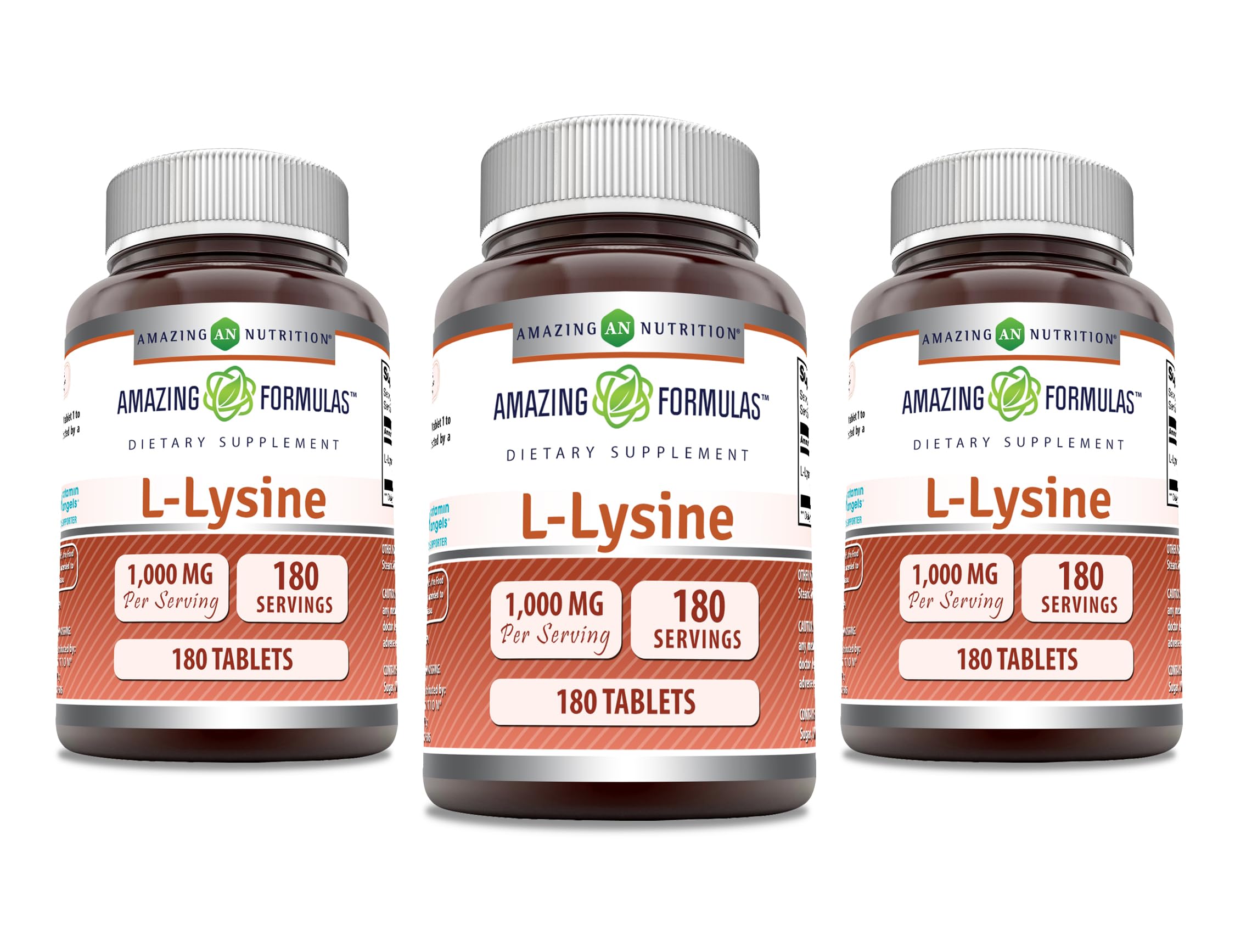Amazing Nutrition Lysine 1000mg bottle, daily amino acid support.